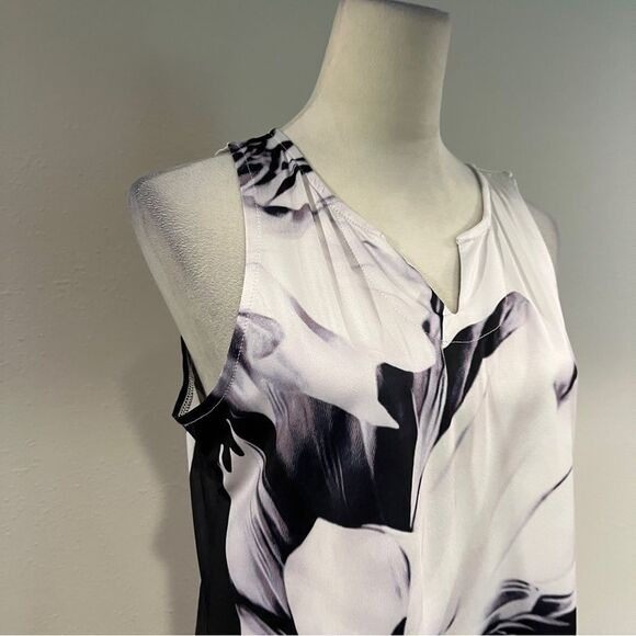 Casual sleeveless a-line Black and White Floral mini Dress size large - Picture 5 of 12